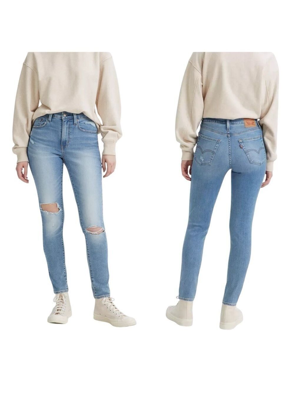 Levi's 721 High Rise Skinny Leg Distressed Light Wash Stretch Denim Jeans